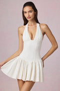 Broderie Anglaise Halterneck Mini Dress in White